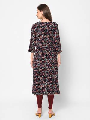  navy blue viscose three quarter sleeves long kurta 4