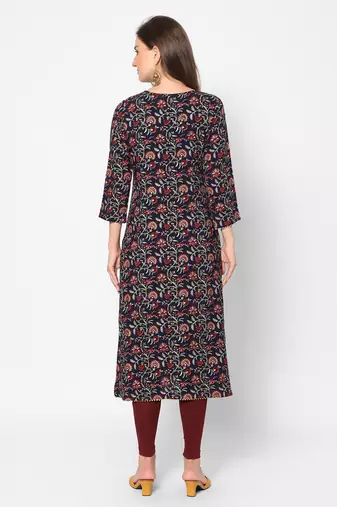  navy blue viscose three quarter sleeves long kurta