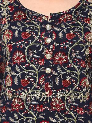  navy blue viscose three quarter sleeves long kurta 5