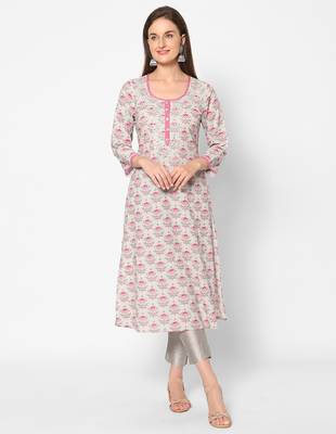  blue cotton three quarter sleeves long kurta 1