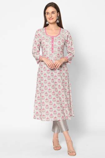  blue cotton three quarter sleeves long kurta