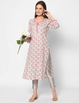  blue cotton three quarter sleeves long kurta 2