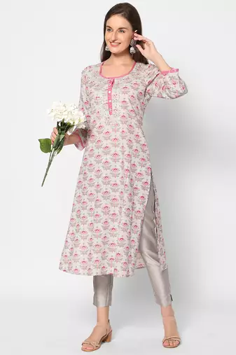  blue cotton three quarter sleeves long kurta