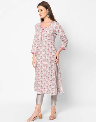  blue cotton three quarter sleeves long kurta 3