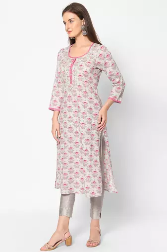  blue cotton three quarter sleeves long kurta