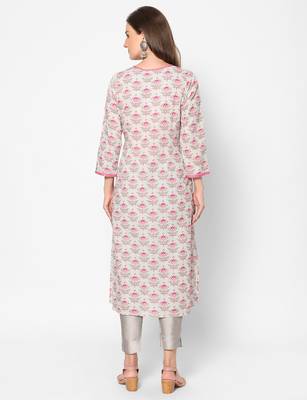  blue cotton three quarter sleeves long kurta 4