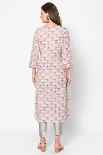  blue cotton three quarter sleeves long kurta