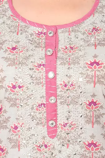  blue cotton three quarter sleeves long kurta