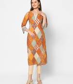  multi cotton three quarter sleeves long kurta