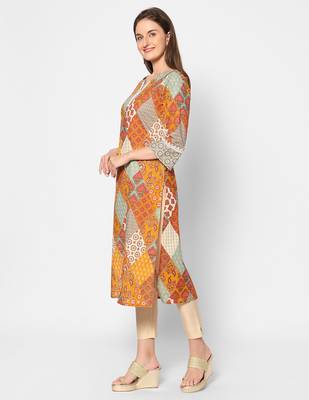  multi cotton three quarter sleeves long kurta 2
