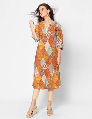  multi cotton three quarter sleeves long kurta 3