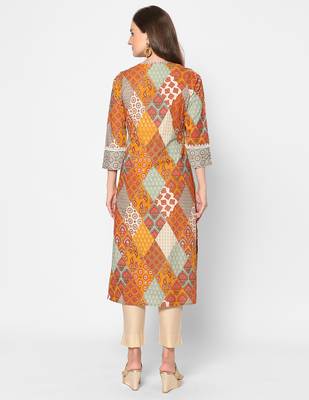  multi cotton three quarter sleeves long kurta 4