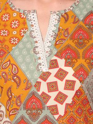  multi cotton three quarter sleeves long kurta 5