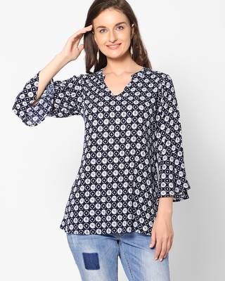  navy blue viscose three quarter sleeves short kurti 1