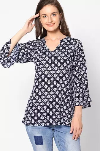  navy blue viscose three quarter sleeves short kurti