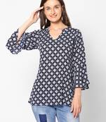  navy blue viscose three quarter sleeves short kurti