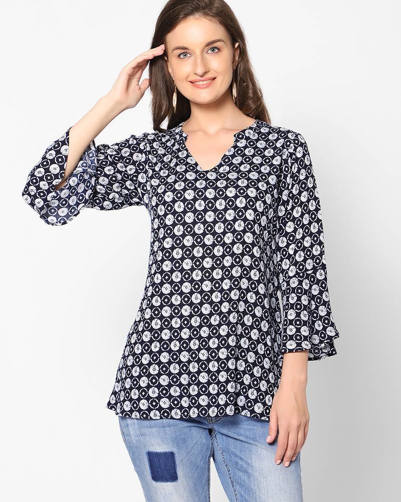  navy blue viscose three quarter sleeves short kurti