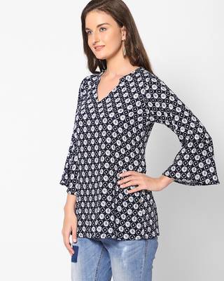  navy blue viscose three quarter sleeves short kurti 2