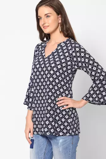  navy blue viscose three quarter sleeves short kurti