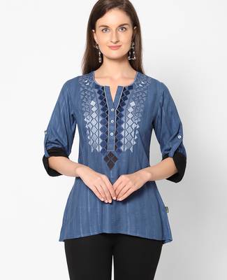  blue viscose three quarter sleeves short kurti 2