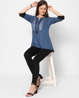  blue viscose three quarter sleeves short kurti 3