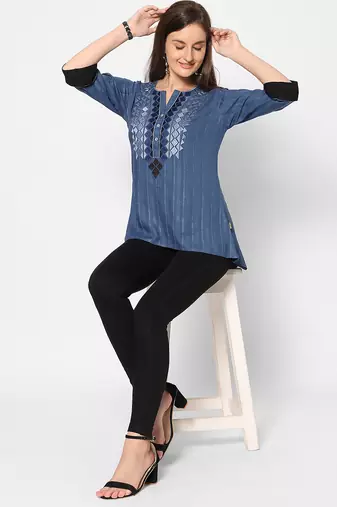  blue viscose three quarter sleeves short kurti