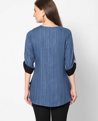  blue viscose three quarter sleeves short kurti 4