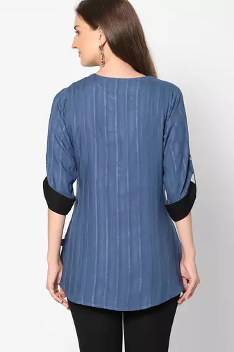  blue viscose three quarter sleeves short kurti