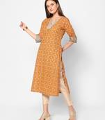  orange cotton three quarter sleeves long kurta