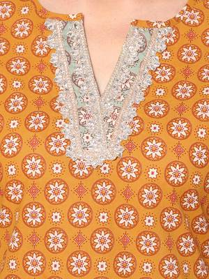  orange cotton three quarter sleeves long kurta 5
