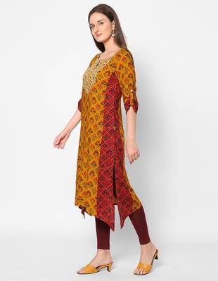  mustard viscose three quarter sleeves long kurta 2