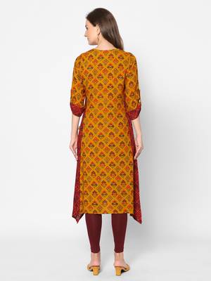  mustard viscose three quarter sleeves long kurta 4