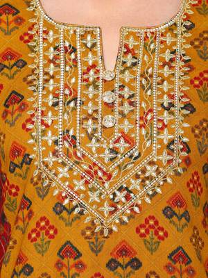  mustard viscose three quarter sleeves long kurta 5