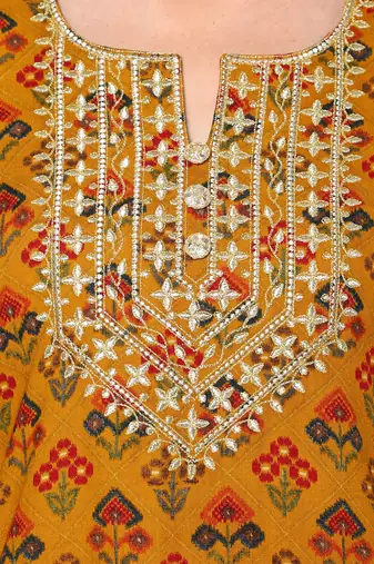  mustard viscose three quarter sleeves long kurta