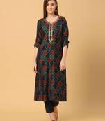  blue viscose three quarter sleeves long kurta