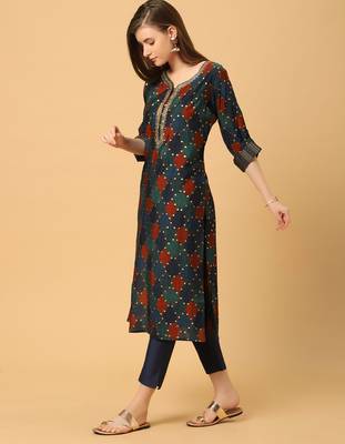  blue viscose three quarter sleeves long kurta 2