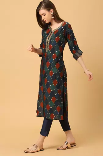  blue viscose three quarter sleeves long kurta