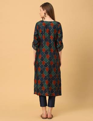  blue viscose three quarter sleeves long kurta 4