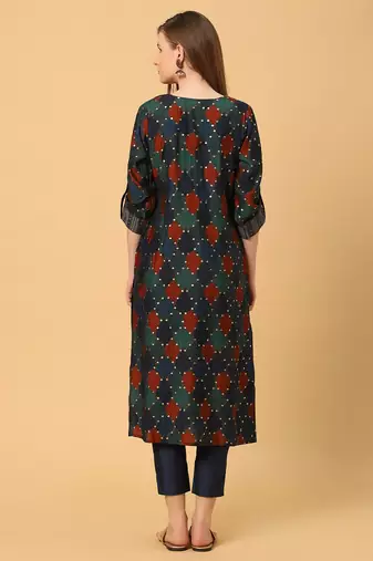  blue viscose three quarter sleeves long kurta