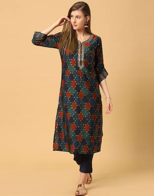  blue viscose three quarter sleeves long kurta 5