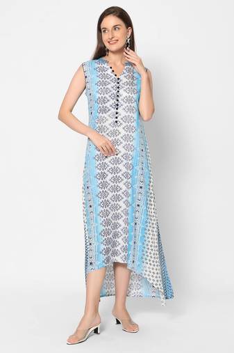  blue viscose sleeveless long kurta