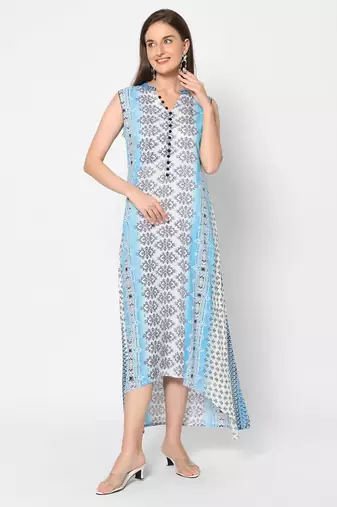  blue viscose sleeveless long kurta