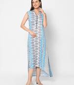  blue viscose sleeveless long kurta