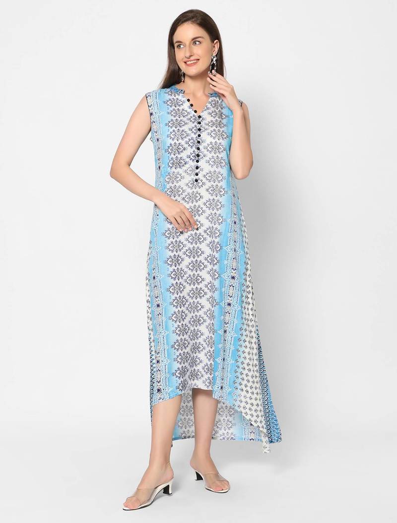  blue viscose sleeveless long kurta