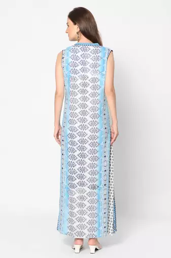  blue viscose sleeveless long kurta