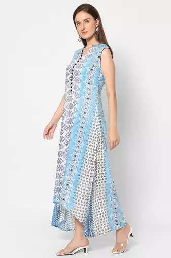  blue viscose sleeveless long kurta