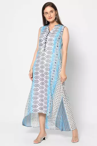  blue viscose sleeveless long kurta