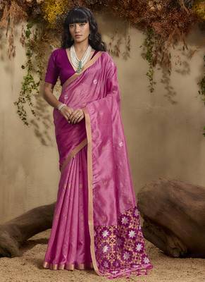 Baby pink patola tussar silk handloom weaving saree 1