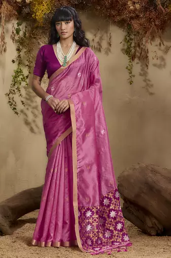 Baby pink patola tussar silk handloom weaving saree
