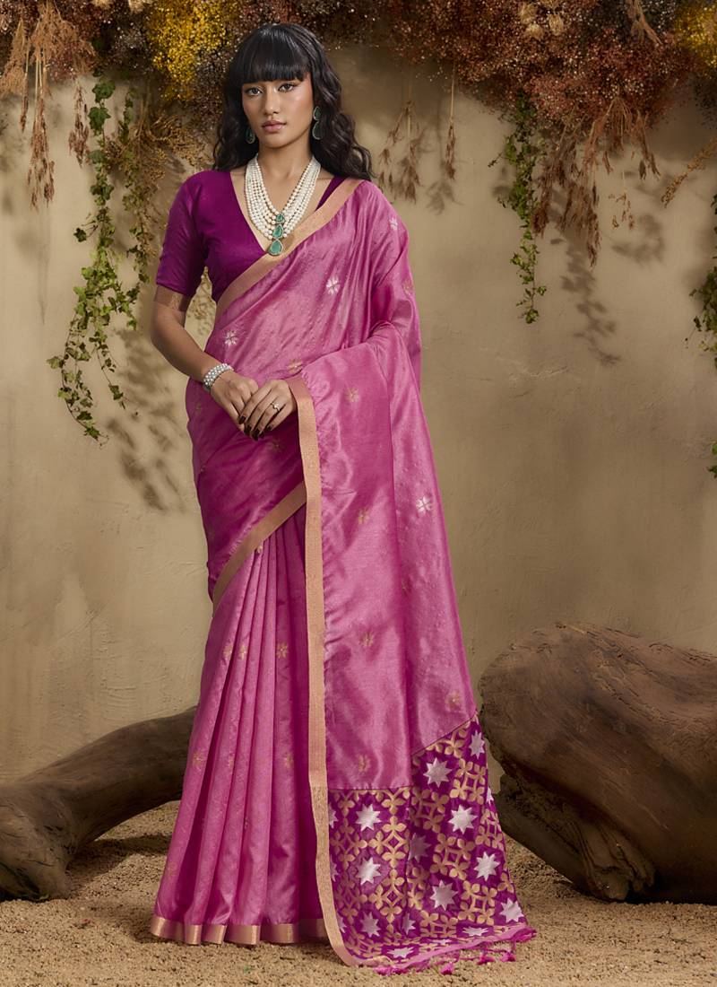 Baby pink patola tussar silk handloom weaving saree